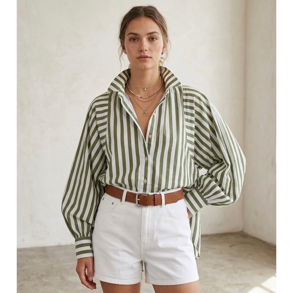 Pilcro Bailey Boyfriend Batwing Button Down Striped Blouse SM Coastal Grandma